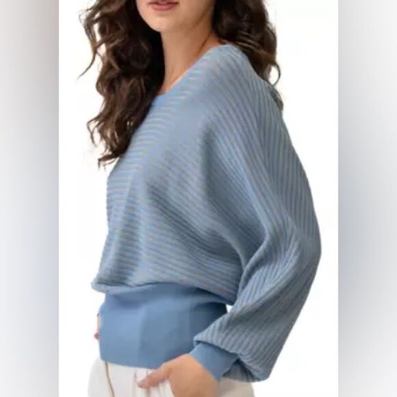 Adrienne Landau Blue & Tan Open Back Dolman Tunic Size XL NWT - Picture 12 of 13